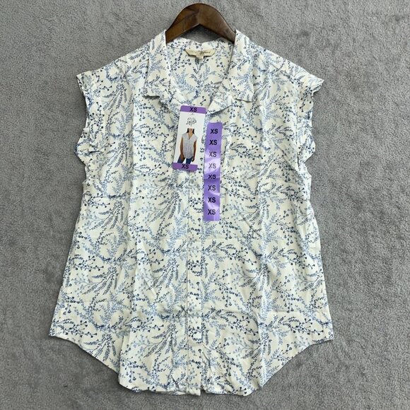 NEW Jachs Girlfriend Women's XS Blue & White Button-Up Sleeveless Blouse - Picture 1 of 8